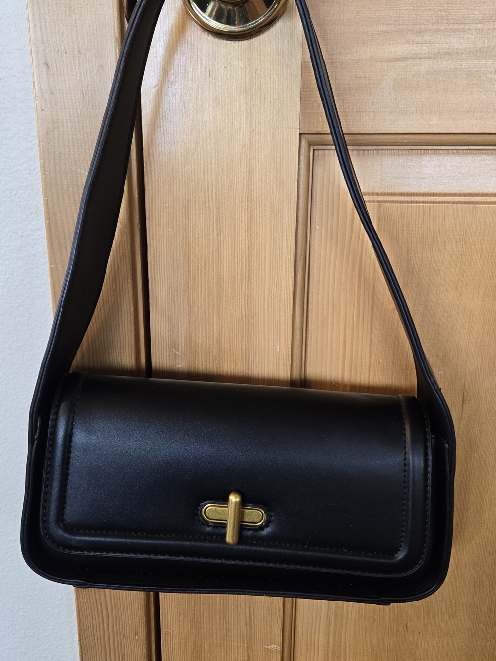 Black Rachel Zoe Shoulder Bag with Gold Turn-Lock